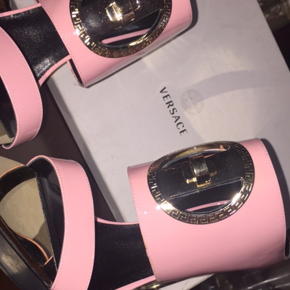 Pink and Gold Platform Slip-In Versace Heels